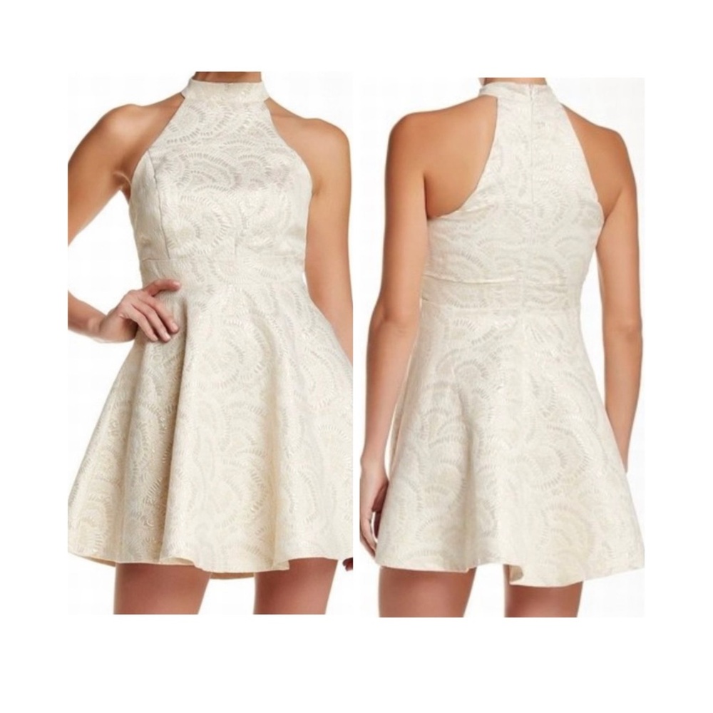 Everleigh Cream and Gold Embellished Ruffled Backless Dress Size Lrg
